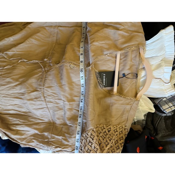 Fashion Womens Tan Bohemian Lace Crochet Sleeve Drawstring Maxi Dress Size S - Picture 6 of 7